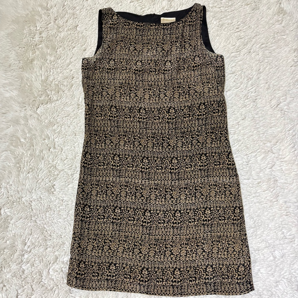 Vintage Coldwater Creek Women’s Silk Dress Tribal Floral Print Black Tan size 6